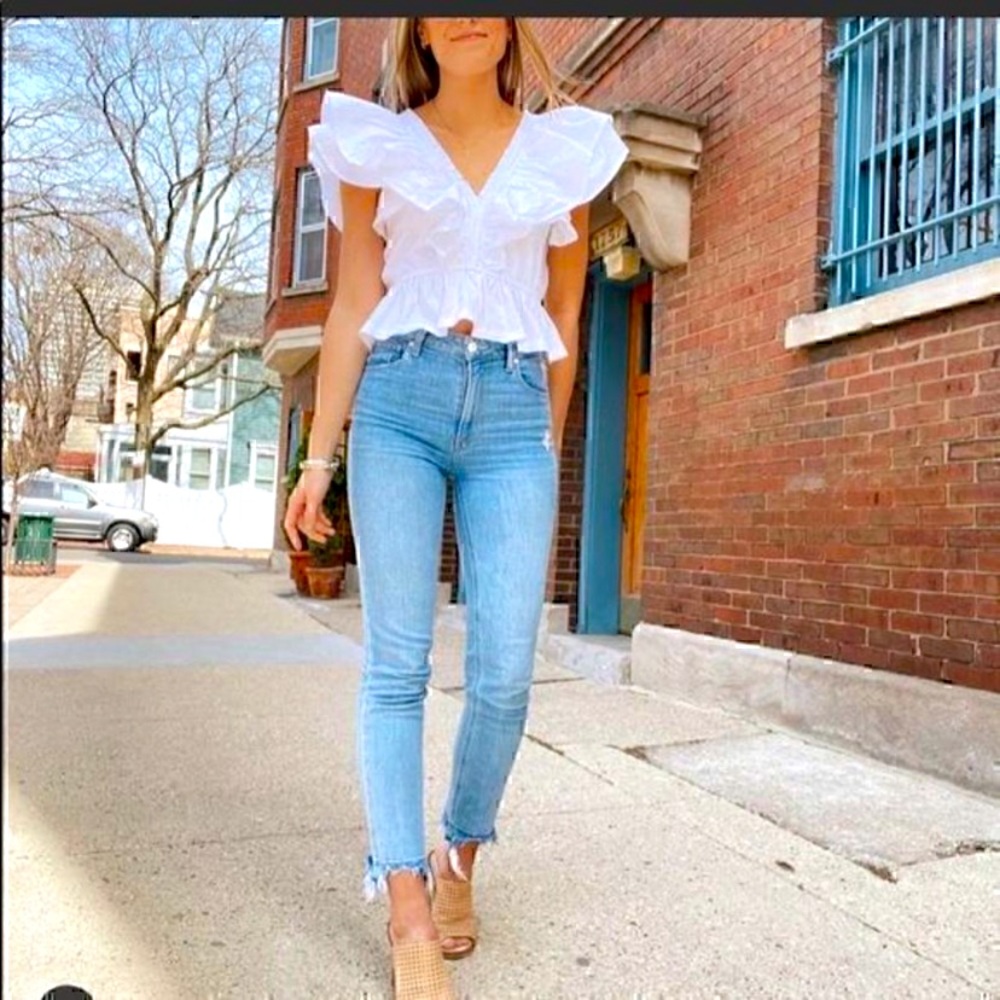 Zara White Ruffled V-Neck Blouse - Picture 2 of 8